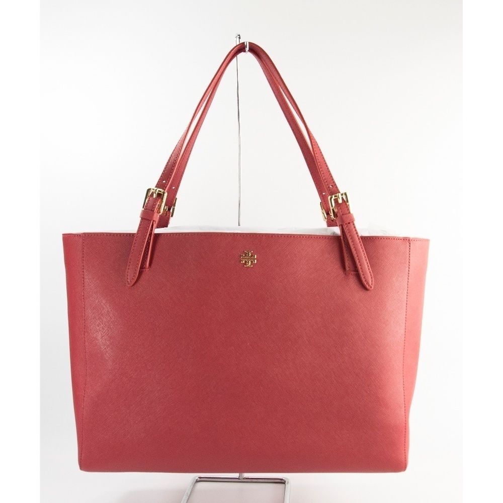Tory Burch Kir Red Leather York Buckle Tote DEFECT